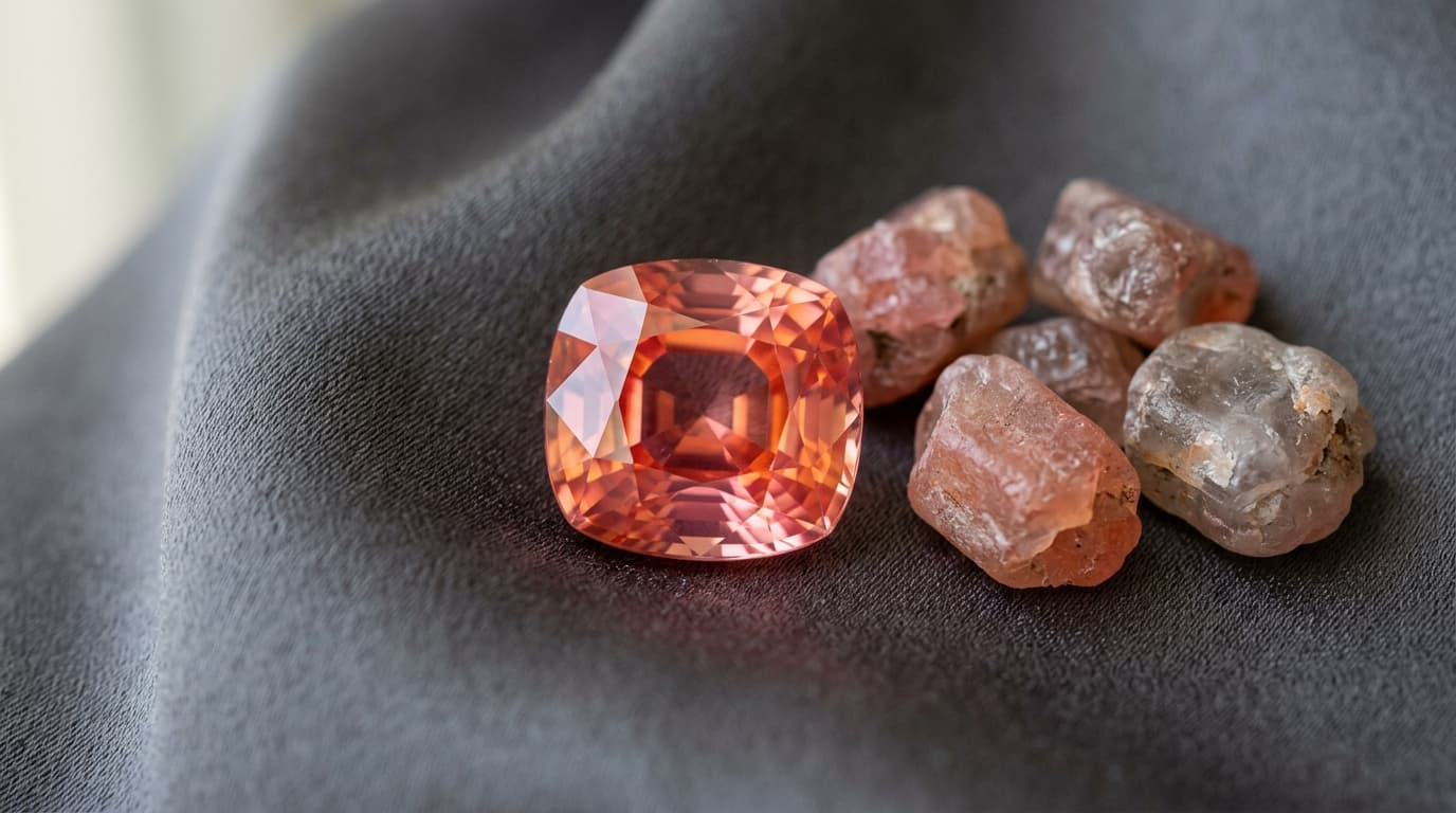 Exceptional natural cushion-cut Padparadscha sapphire glowing with pink and orange hues